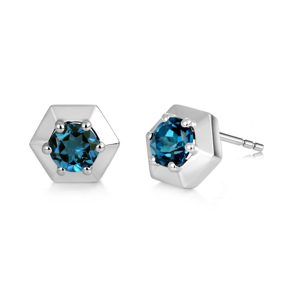 Minimalist Solitaire Round Alexandrite Stud Earrings - LUO Jewelry #gemstone_London Blue Topaz