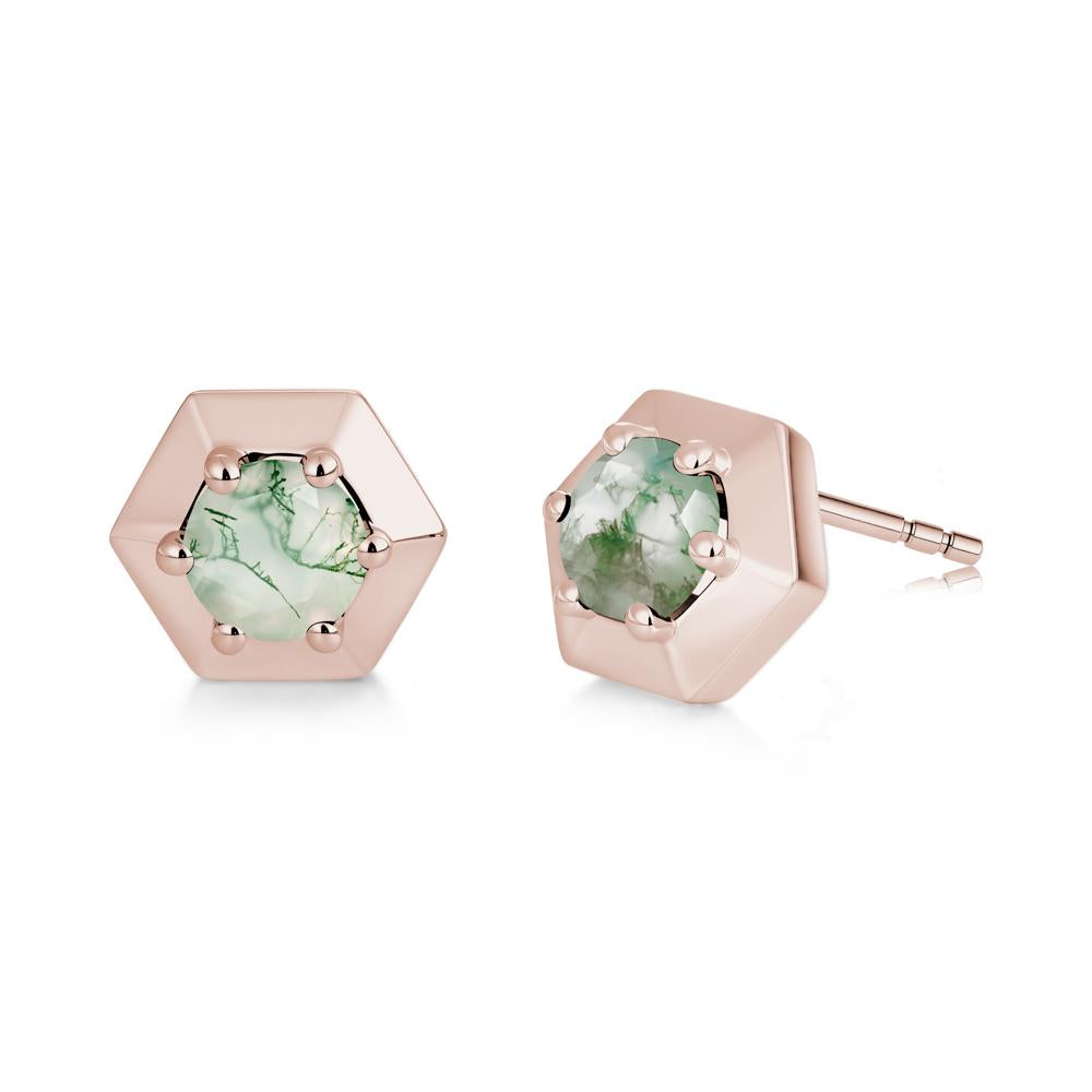 Minimalist Solitaire Round Alexandrite Stud Earrings - LUO Jewelry #gemstone_Moss Agate