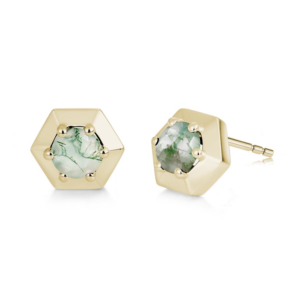 Minimalist Solitaire Round Alexandrite Stud Earrings - LUO Jewelry #gemstone_Moss Agate