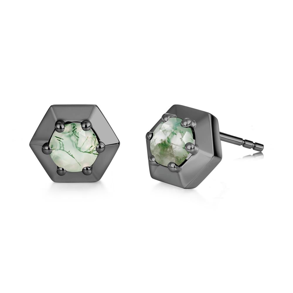 Minimalist Solitaire Round Alexandrite Stud Earrings - LUO Jewelry #gemstone_Moss Agate