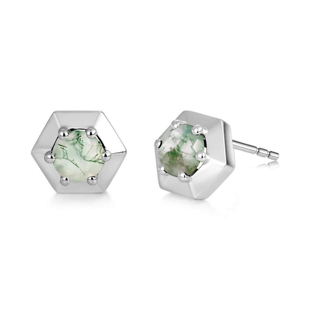 Minimalist Solitaire Round Alexandrite Stud Earrings - LUO Jewelry #gemstone_Moss Agate