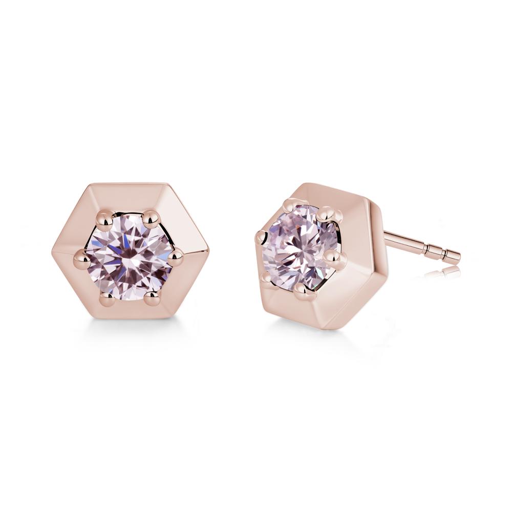 Minimalist Solitaire Round Alexandrite Stud Earrings - LUO Jewelry #gemstone_Pink Cubic Zirconia