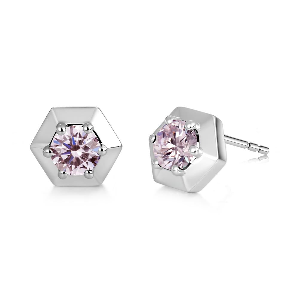 Minimalist Solitaire Round Alexandrite Stud Earrings - LUO Jewelry #gemstone_Pink Cubic Zirconia