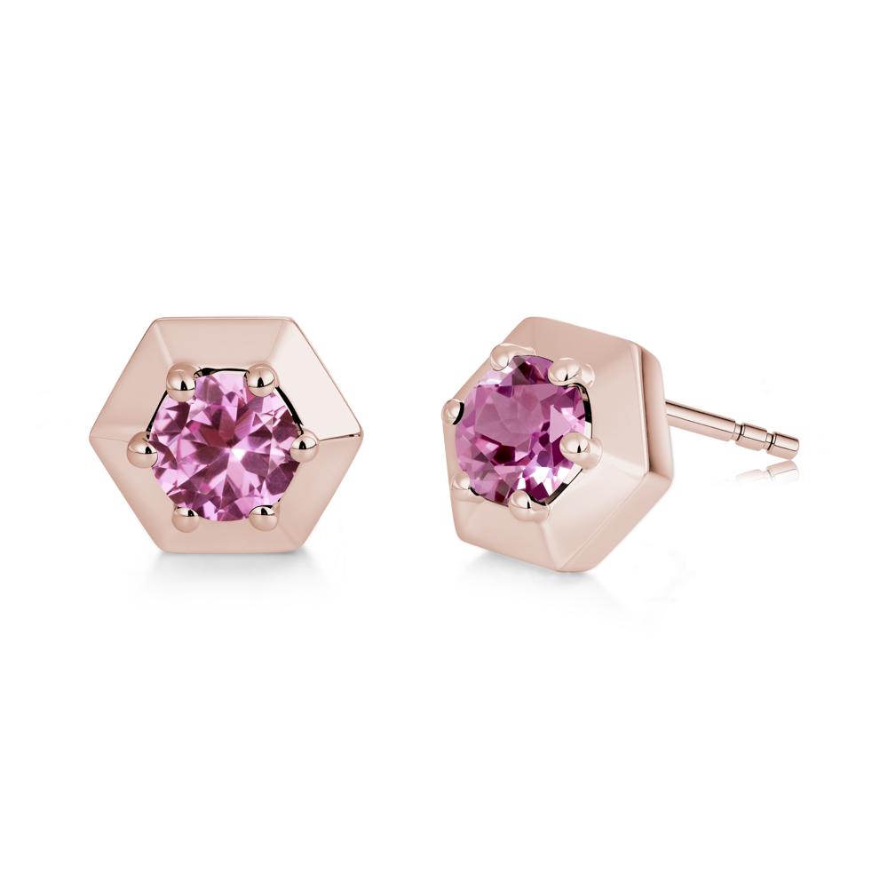 Minimalist Solitaire Round Alexandrite Stud Earrings - LUO Jewelry #gemstone_Pink Sapphire