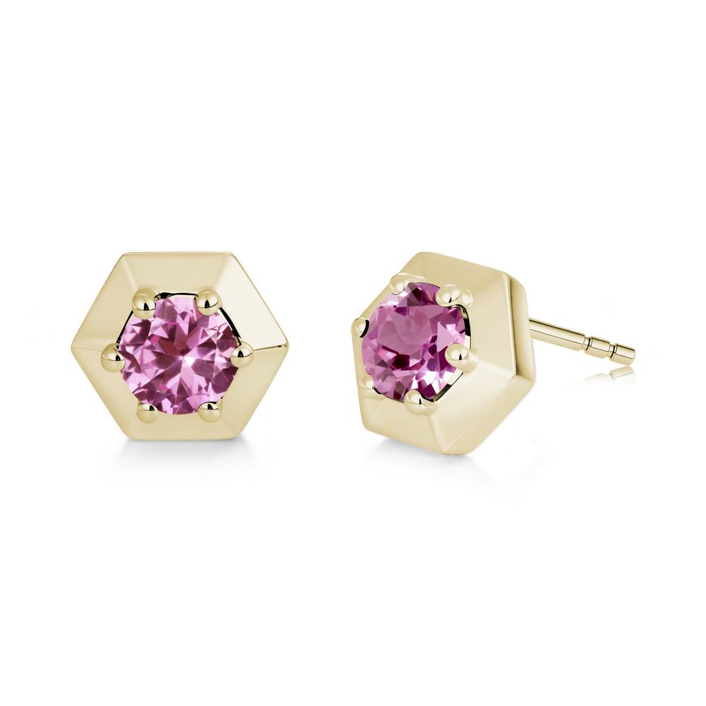 Minimalist Solitaire Round Alexandrite Stud Earrings - LUO Jewelry #gemstone_Pink Sapphire