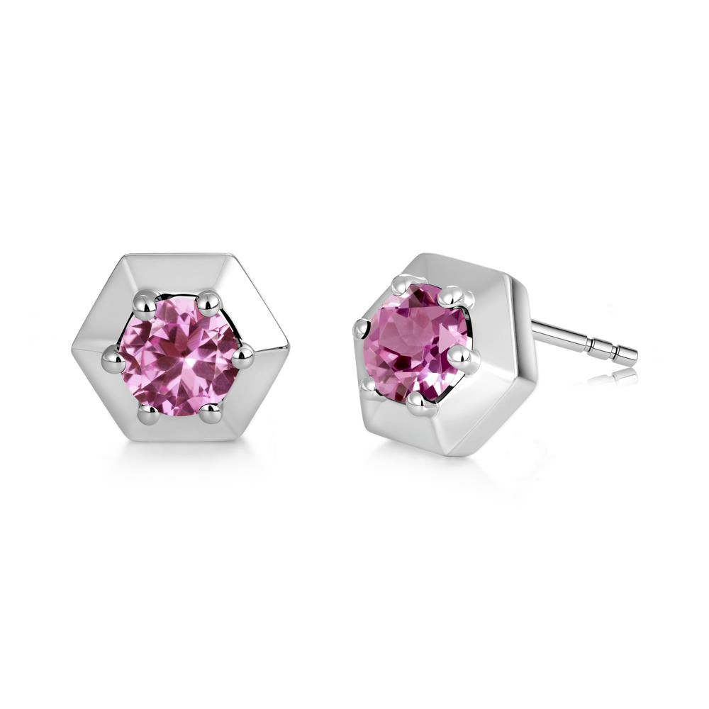 Minimalist Solitaire Round Alexandrite Stud Earrings - LUO Jewelry #gemstone_Pink Sapphire