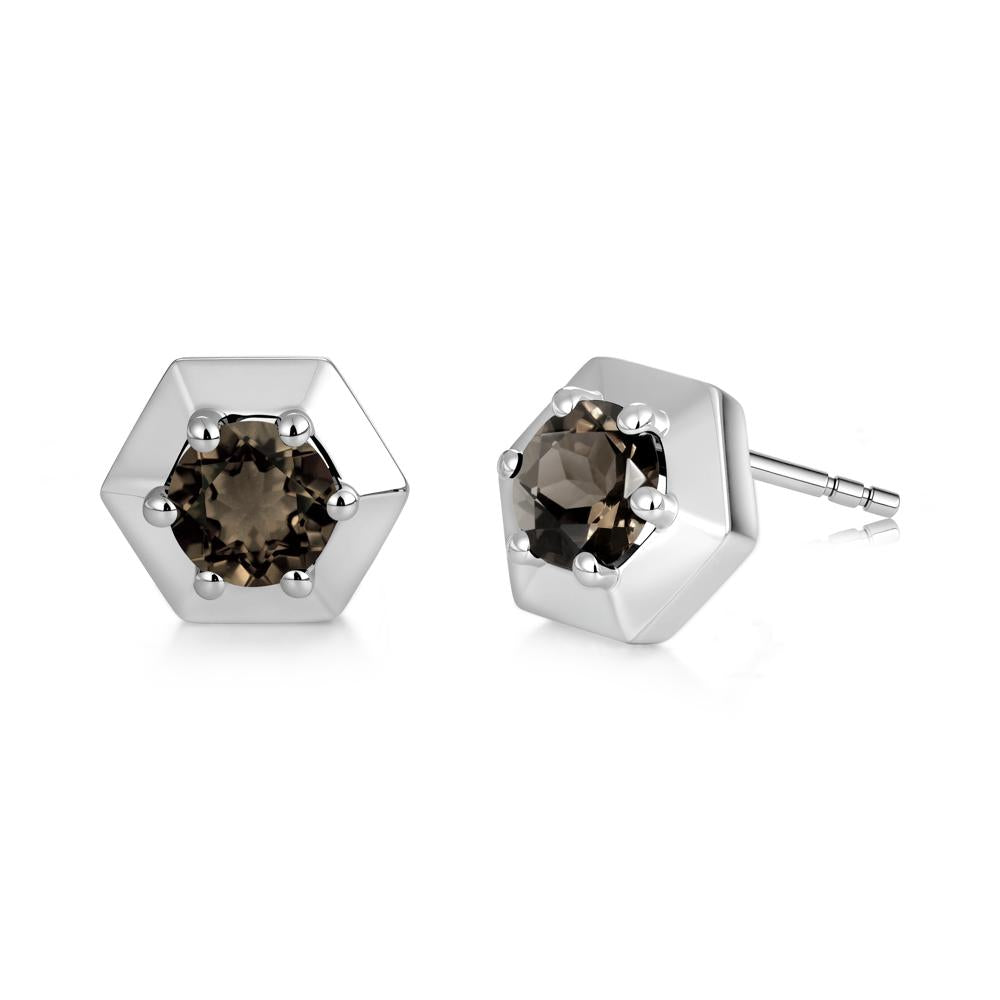 Minimalist Solitaire Round Alexandrite Stud Earrings - LUO Jewelry #gemstone_Smoky Quartz