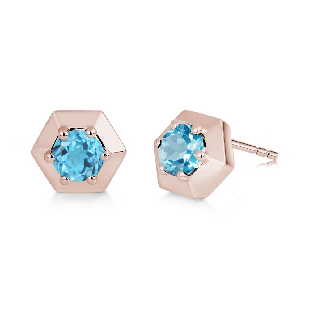 Minimalist Solitaire Round Alexandrite Stud Earrings - LUO Jewelry #gemstone_Swiss Blue Topaz
