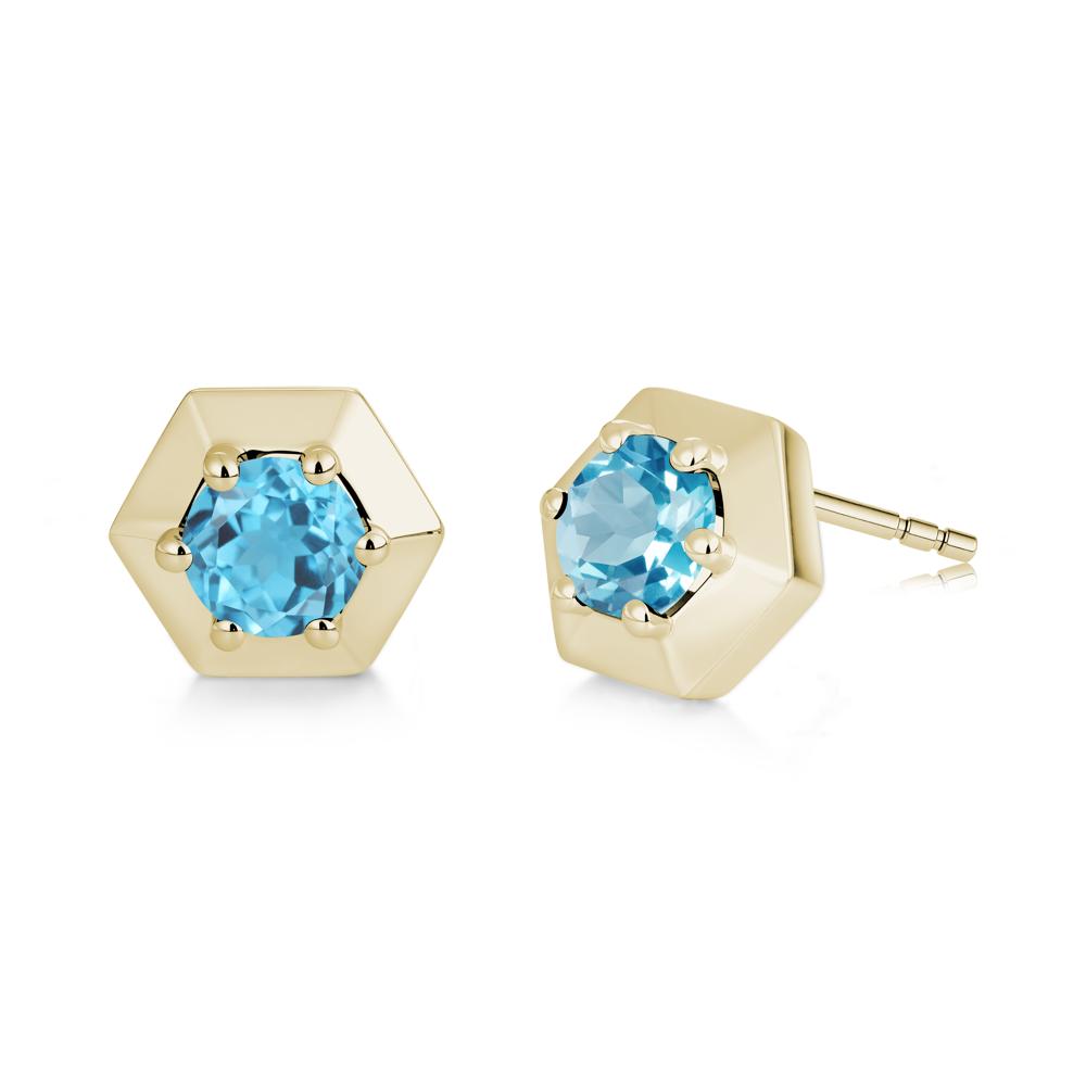 Minimalist Solitaire Round Alexandrite Stud Earrings - LUO Jewelry #gemstone_Swiss Blue Topaz