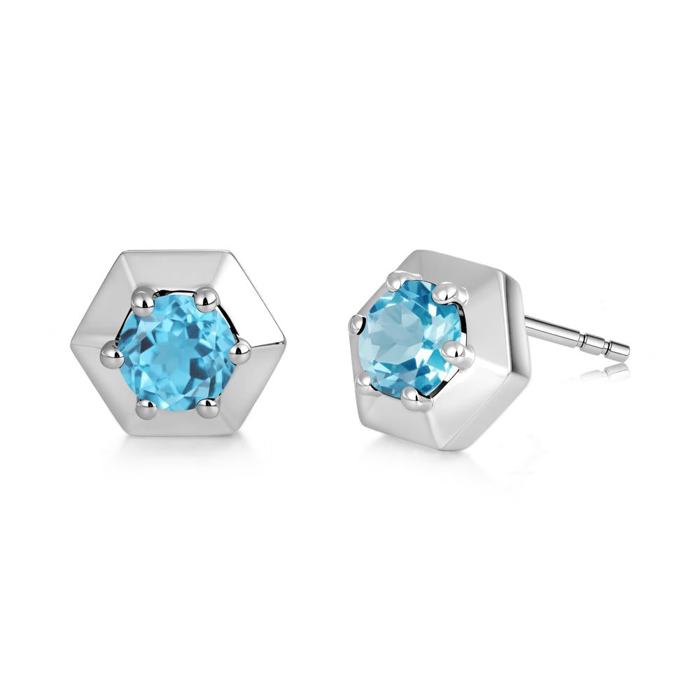 Minimalist Solitaire Round Alexandrite Stud Earrings - LUO Jewelry #gemstone_Swiss Blue Topaz