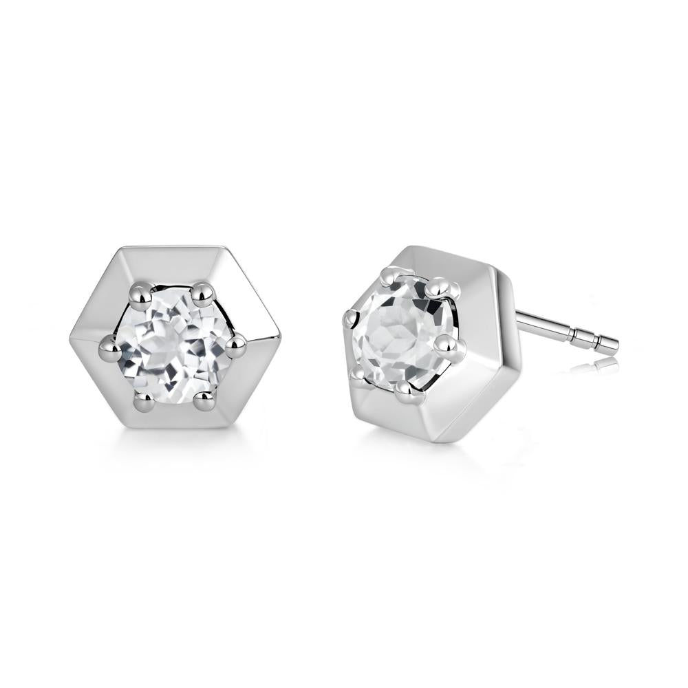 Minimalist Solitaire Round Alexandrite Stud Earrings - LUO Jewelry #gemstone_White Topaz