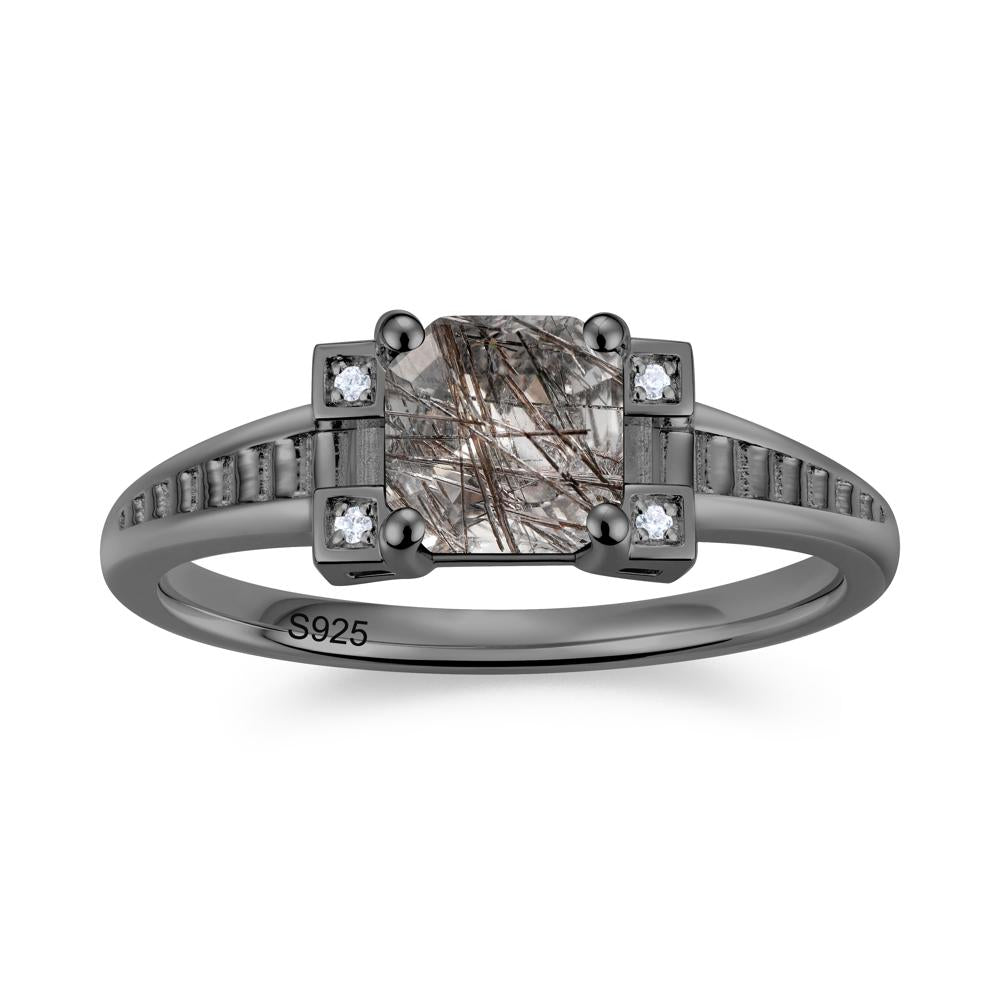 Asscher Cut Amethyst Tapered Ring - LUO Jewelry #gemstone_Black Rutilated Quartz