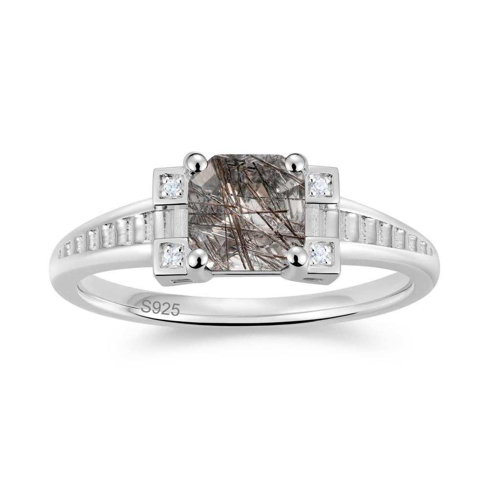 Asscher Cut Amethyst Tapered Ring - LUO Jewelry #gemstone_Black Rutilated Quartz