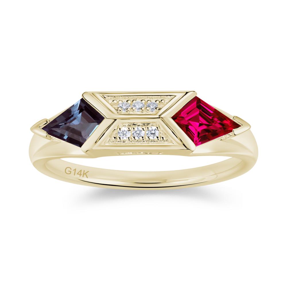 East West Kit Cut Alexandrite Promise Ring for Him and Her - LUO Jewelry #gemstone_Alexandrite and Ruby
