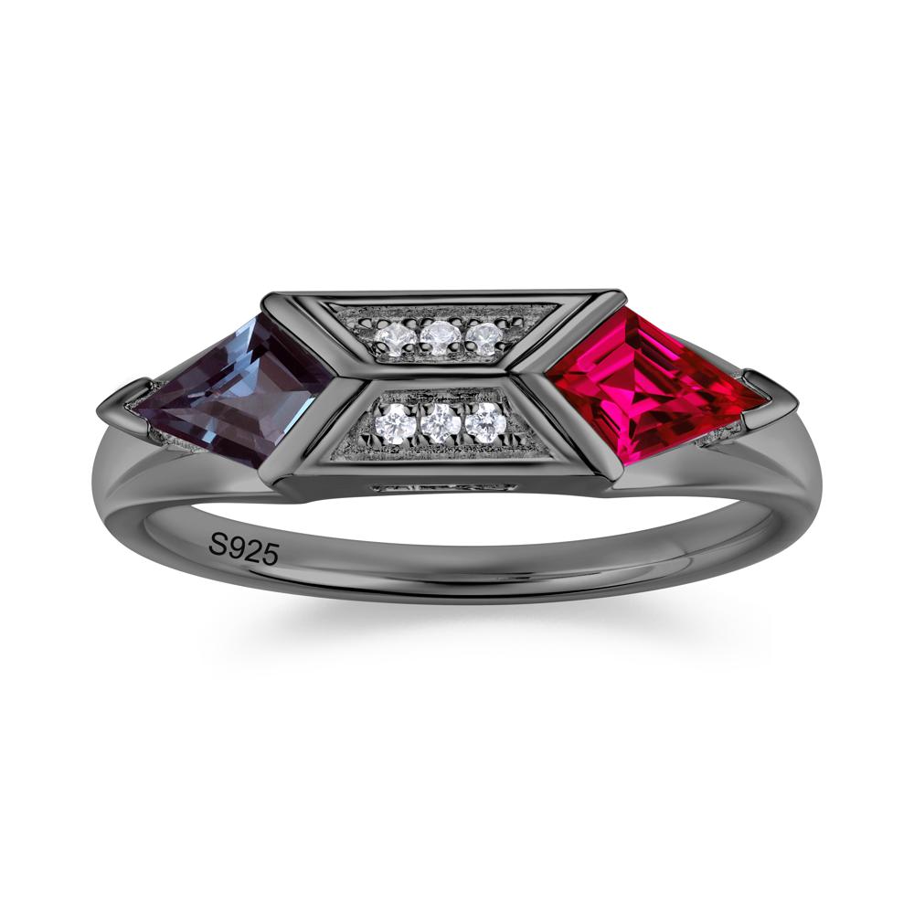 East West Kit Cut Alexandrite Promise Ring for Him and Her - LUO Jewelry #gemstone_Alexandrite and Ruby