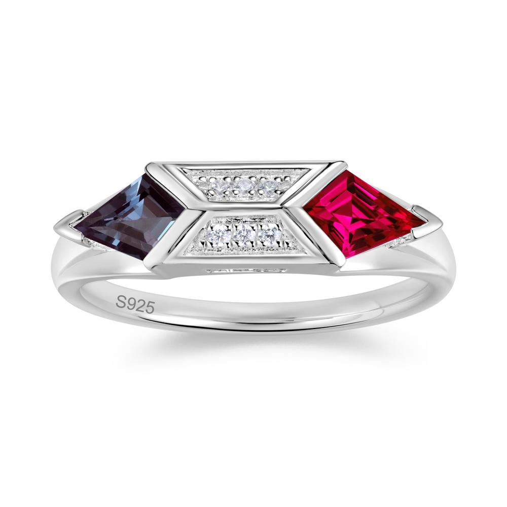 East West Kit Cut Alexandrite Promise Ring for Him and Her - LUO Jewelry #gemstone_Alexandrite and Ruby