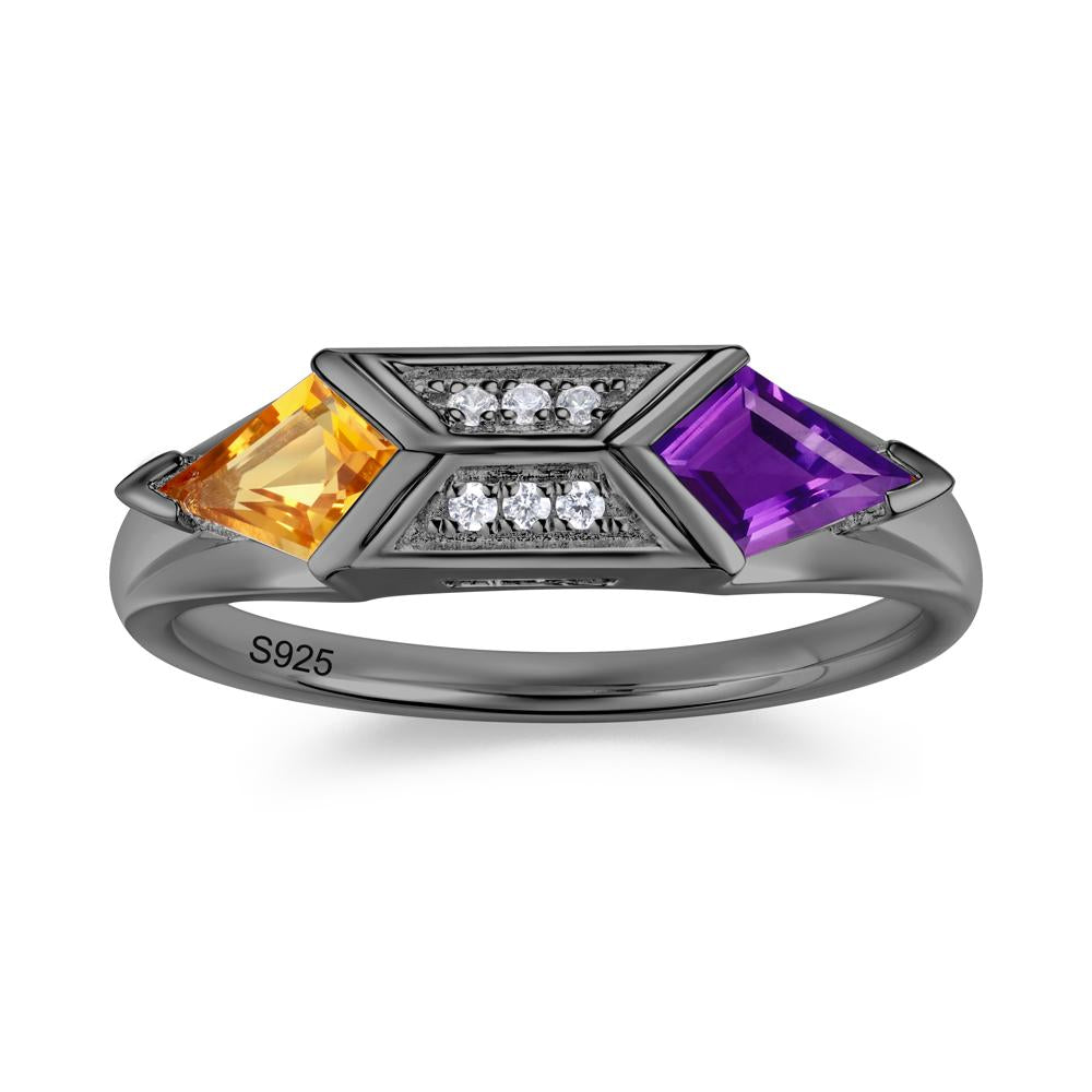 East West Kit Cut Alexandrite Promise Ring for Him and Her - LUO Jewelry #gemstone_Amethyst and Citrine