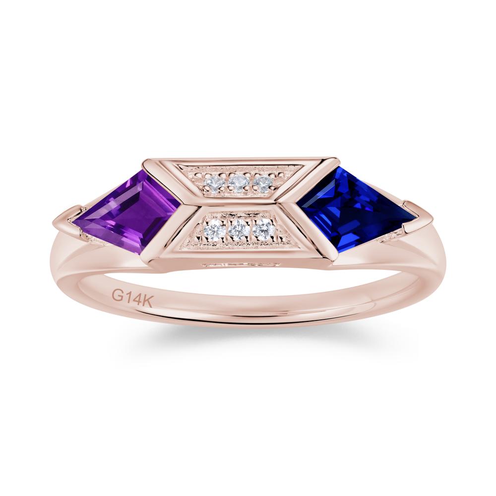 East West Kit Cut Alexandrite Promise Ring for Him and Her - LUO Jewelry #gemstone_Amethyst and Sapphire