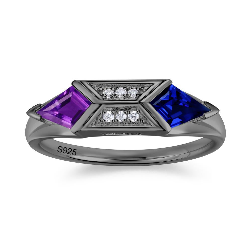 East West Kit Cut Alexandrite Promise Ring for Him and Her - LUO Jewelry #gemstone_Amethyst and Sapphire