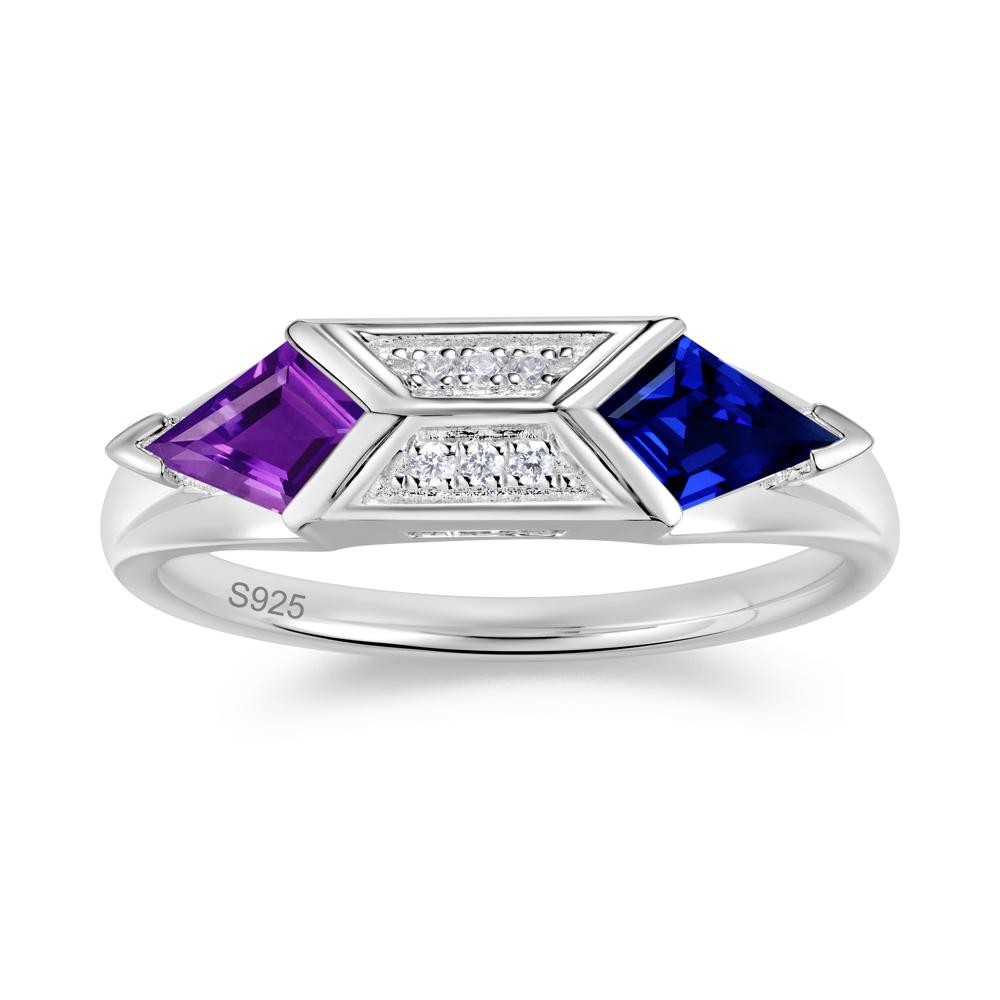 East West Kit Cut Alexandrite Promise Ring for Him and Her - LUO Jewelry #gemstone_Amethyst and Sapphire