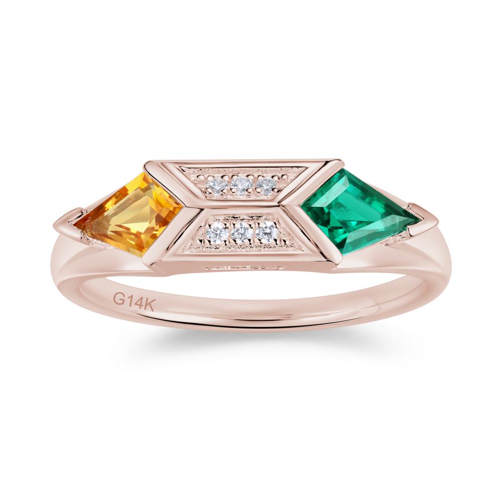 East West Kit Cut Alexandrite Promise Ring for Him and Her - LUO Jewelry #gemstone_Citrine and Emerald