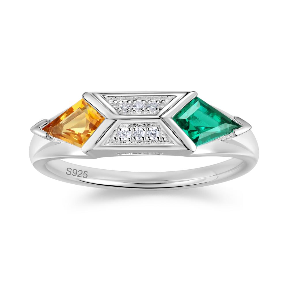 East West Kit Cut Alexandrite Promise Ring for Him and Her - LUO Jewelry #gemstone_Citrine and Emerald