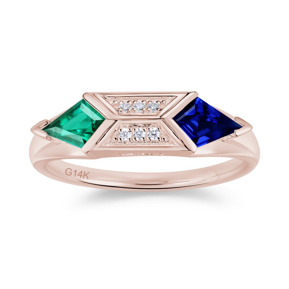 East West Kit Cut Alexandrite Promise Ring for Him and Her - LUO Jewelry #gemstone_Emerald and Sapphire