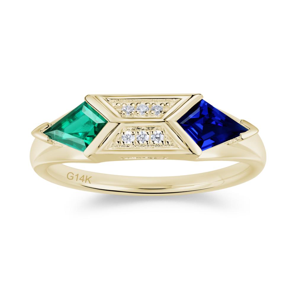 East West Kit Cut Alexandrite Promise Ring for Him and Her - LUO Jewelry #gemstone_Emerald and Sapphire