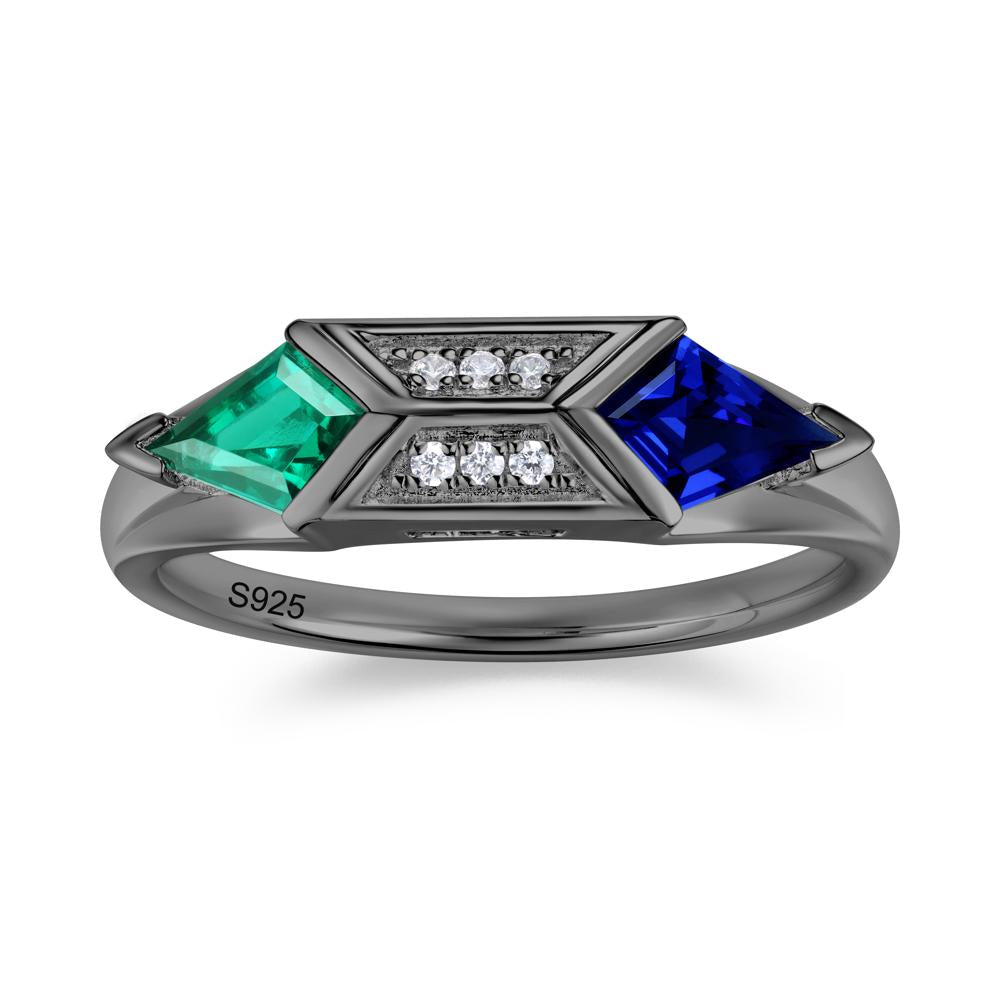 East West Kit Cut Alexandrite Promise Ring for Him and Her - LUO Jewelry #gemstone_Emerald and Sapphire