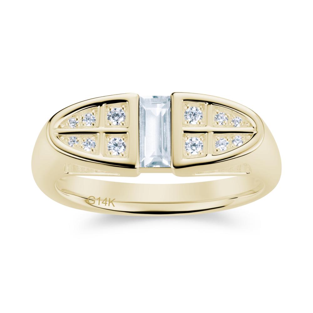 Signet Cross Baguette Aquamarine Ring - LUO Jewelry #gemstone_Aquamarine