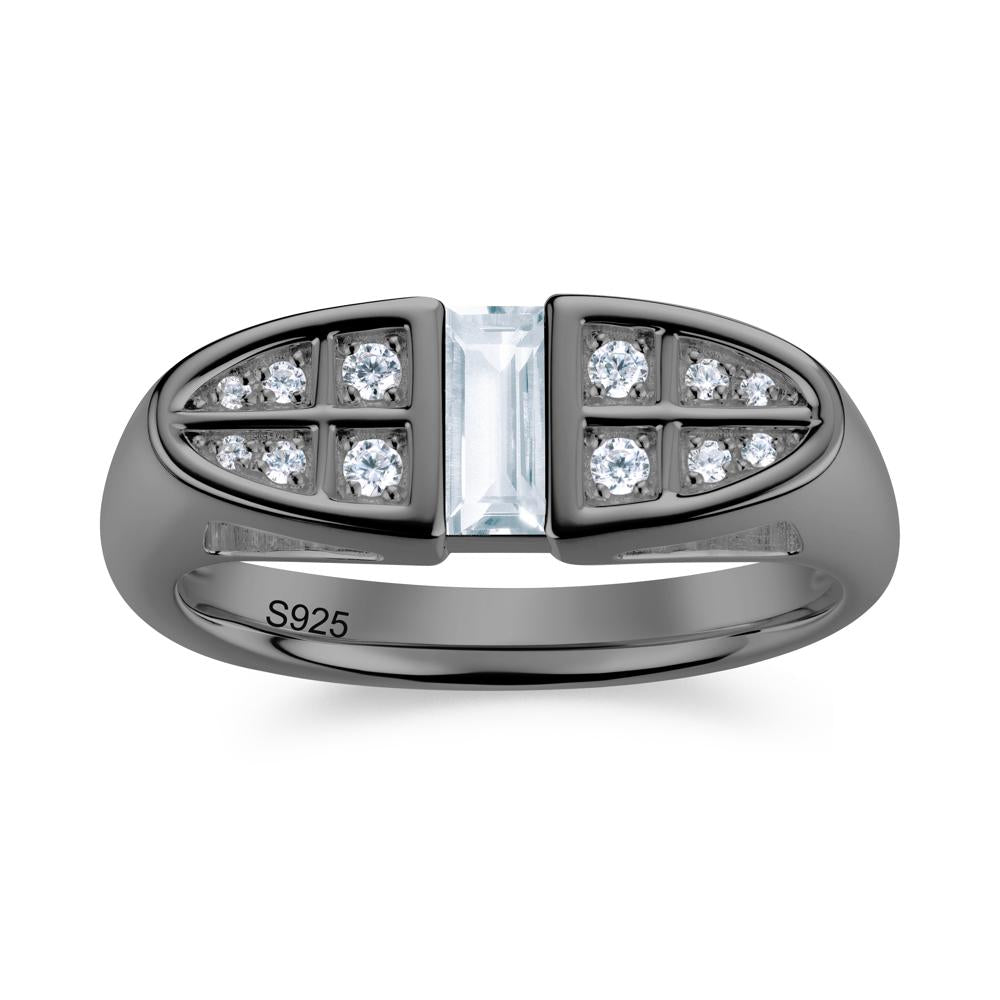 Signet Cross Baguette Aquamarine Ring - LUO Jewelry #gemstone_Aquamarine