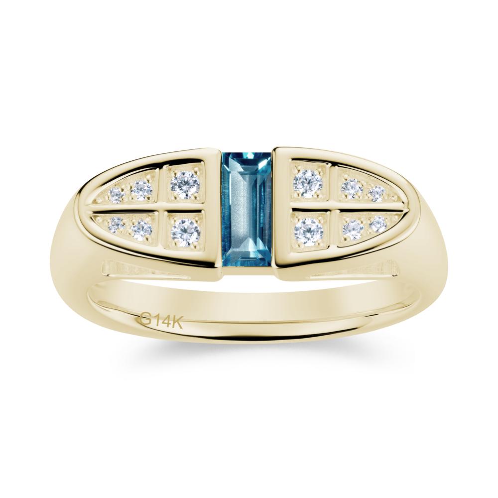Signet Cross Baguette Aquamarine Ring - LUO Jewelry #gemstone_London Blue Topaz