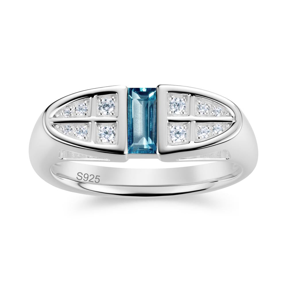 Signet Cross Baguette Aquamarine Ring - LUO Jewelry #gemstone_London Blue Topaz