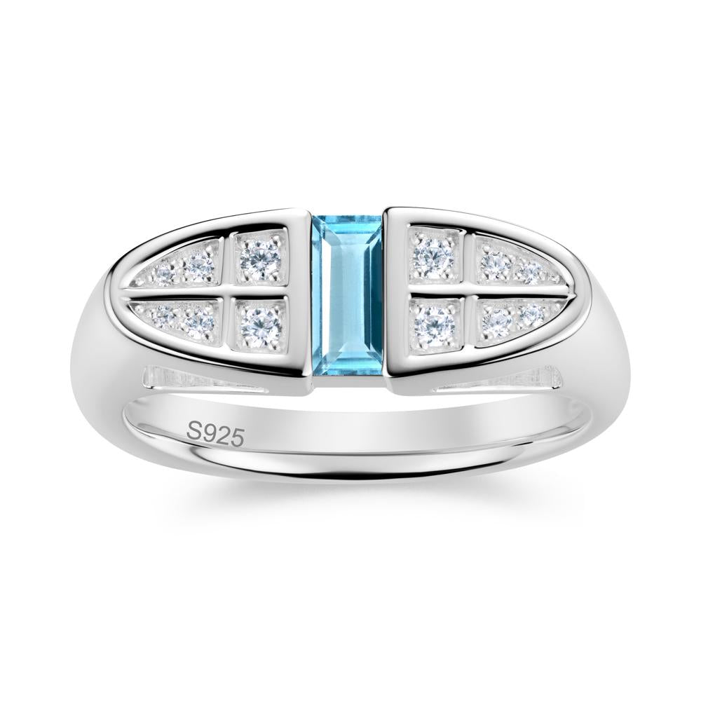 Signet Cross Baguette Aquamarine Ring - LUO Jewelry #gemstone_Swiss Blue Topaz