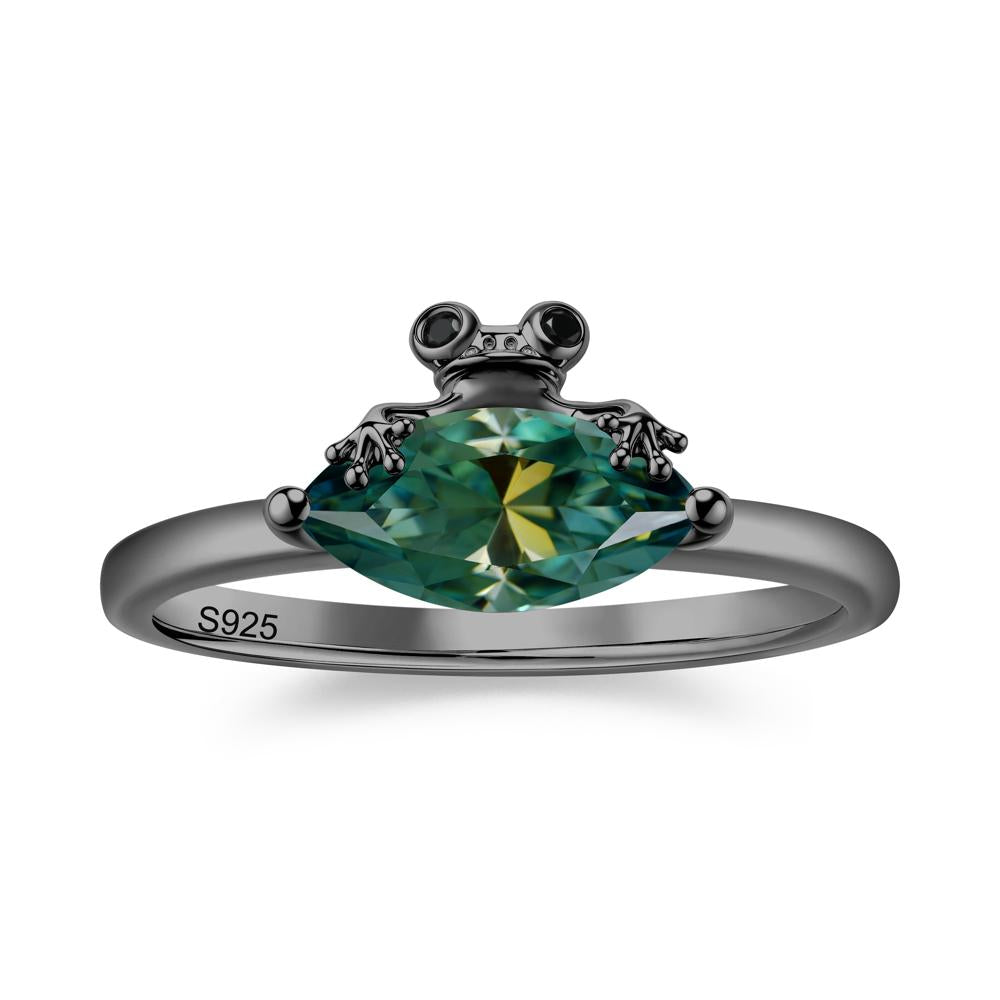 Lucky Frog London Blue Topaz and Black Spinel Ring for Ladies - LUO Jewelry #gemstone_Green Moissanite and Black Spinel