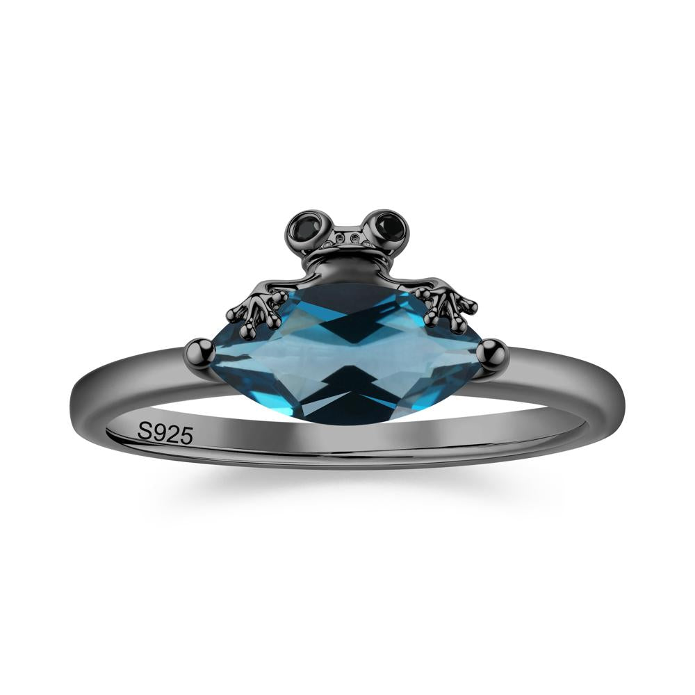Lucky Frog London Blue Topaz and Black Spinel Ring for Ladies - LUO Jewelry #gemstone_London Blue Topaz and Black Spinel