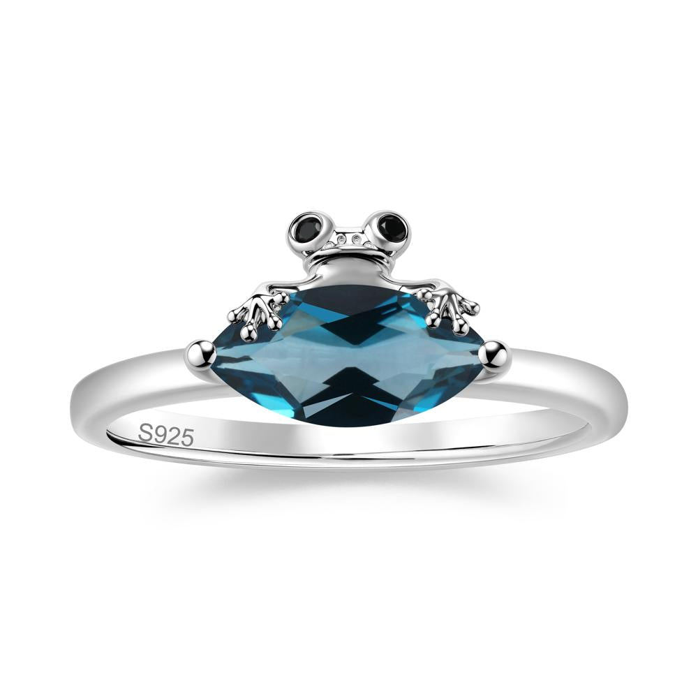 Lucky Frog London Blue Topaz and Black Spinel Ring for Ladies - LUO Jewelry #gemstone_London Blue Topaz and Black Spinel