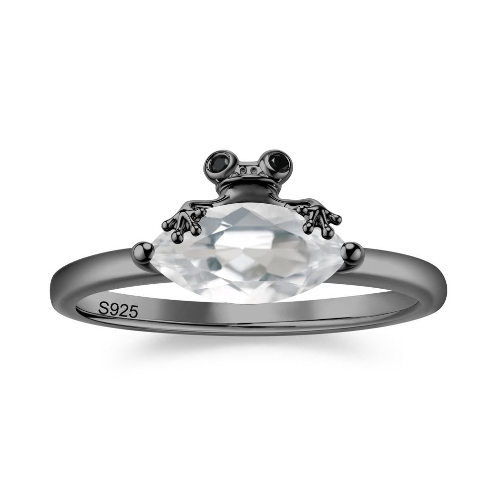Lucky Frog London Blue Topaz and Black Spinel Ring for Ladies - LUO Jewelry #gemstone_White Topaz and Black Spinel