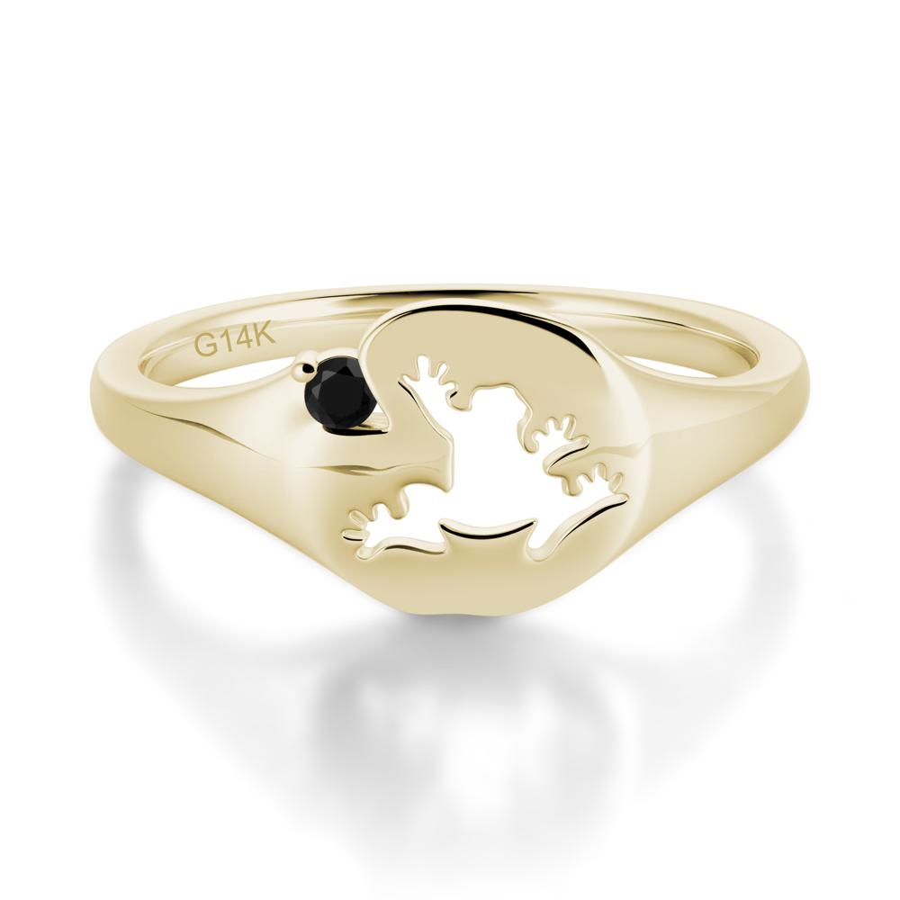 Signet Cubic Zirconia Hollow Frog Ring - LUO Jewelry #gemstone_Black Spinel