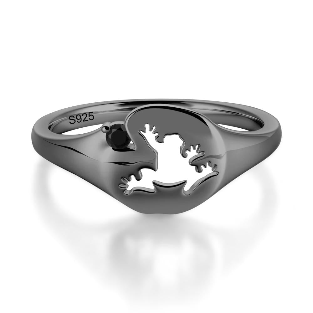 Signet Cubic Zirconia Hollow Frog Ring - LUO Jewelry #gemstone_Black Spinel