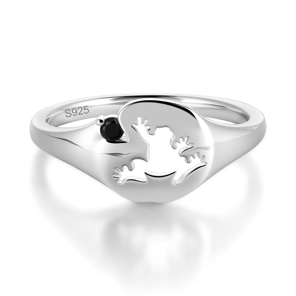 Signet Cubic Zirconia Hollow Frog Ring - LUO Jewelry #gemstone_Black Spinel