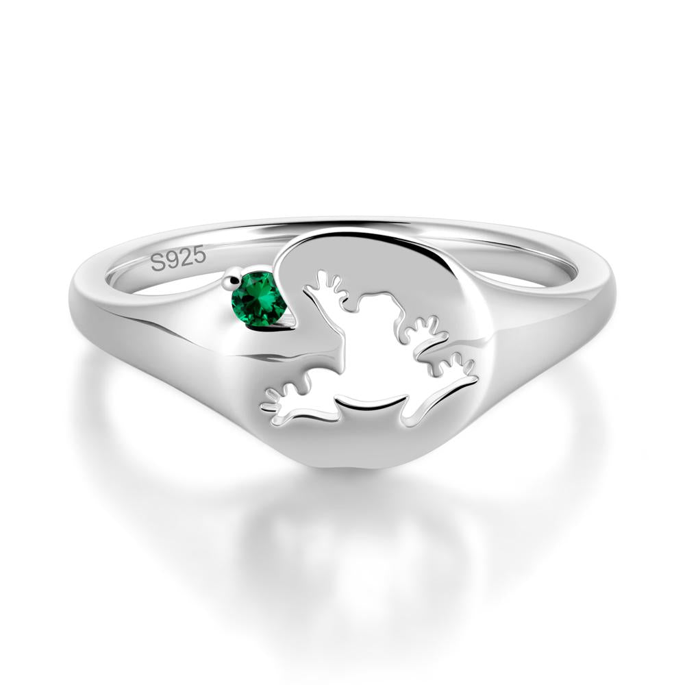 Signet Cubic Zirconia Hollow Frog Ring - LUO Jewelry #gemstone_Emerald