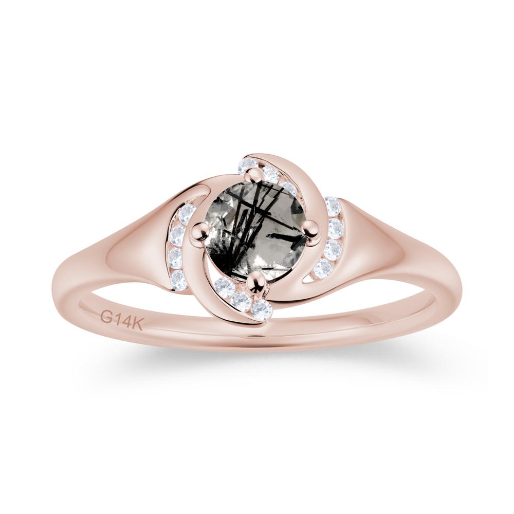 Round Cut Garnet Swirl Engagement Ring - LUO Jewelry #gemstone_Black Rutilated Quartz
