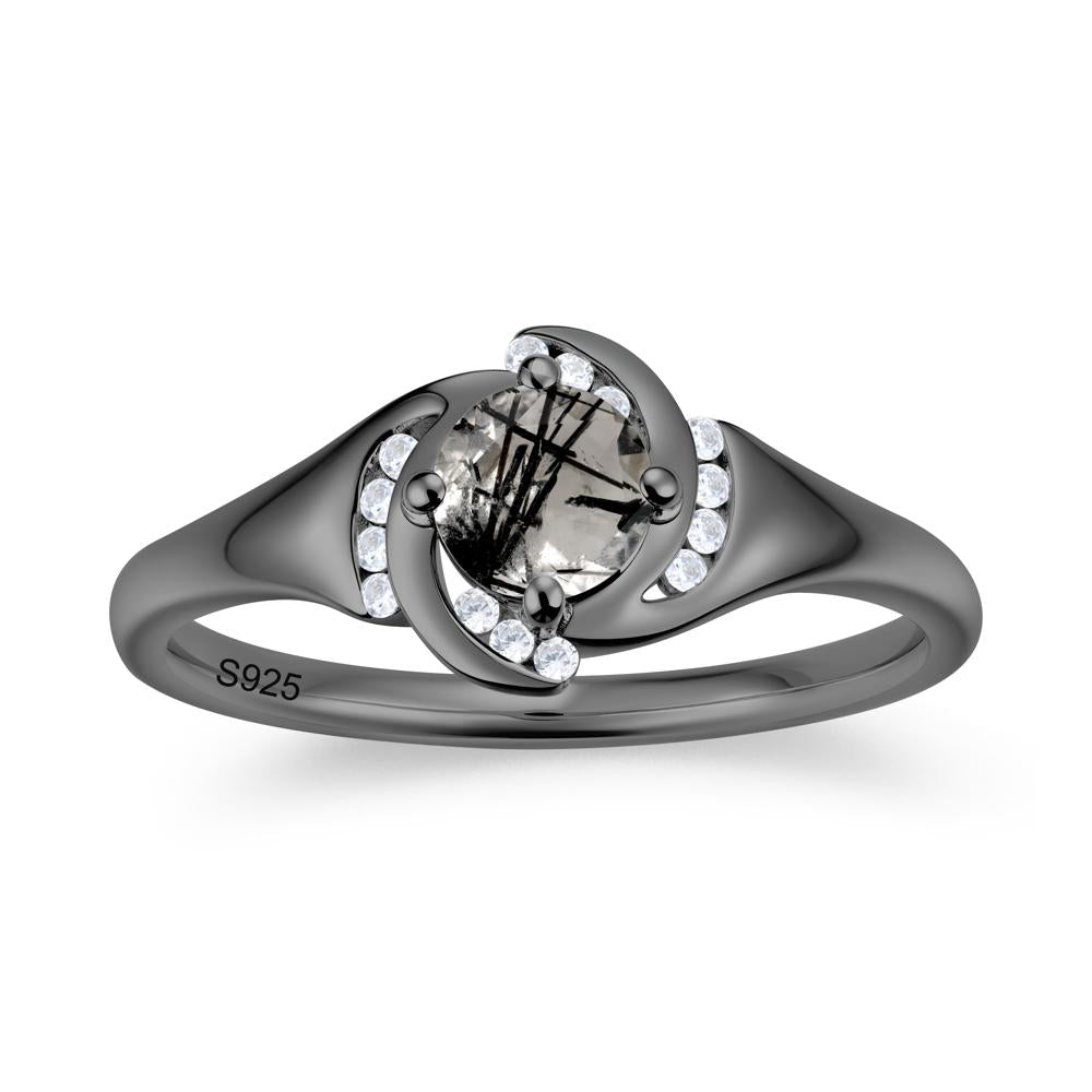 Round Cut Garnet Swirl Engagement Ring - LUO Jewelry #gemstone_Black Rutilated Quartz