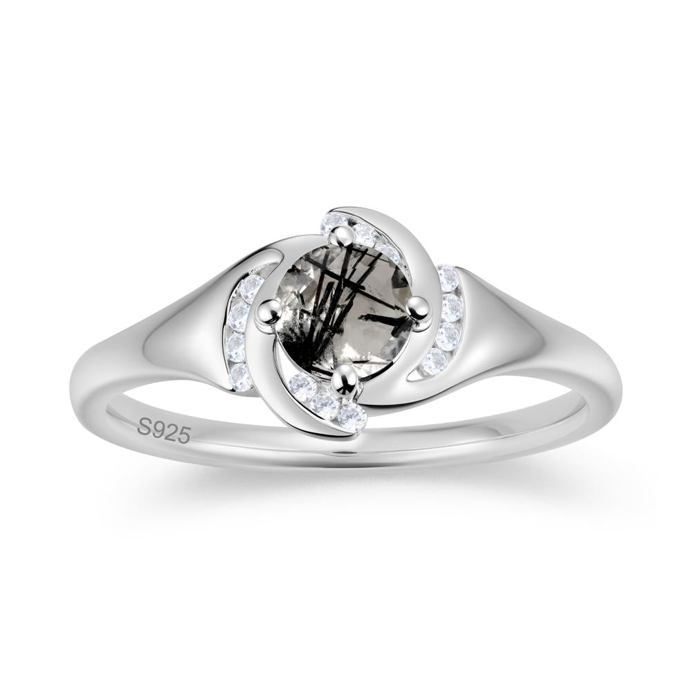 Round Cut Garnet Swirl Engagement Ring - LUO Jewelry #gemstone_Black Rutilated Quartz