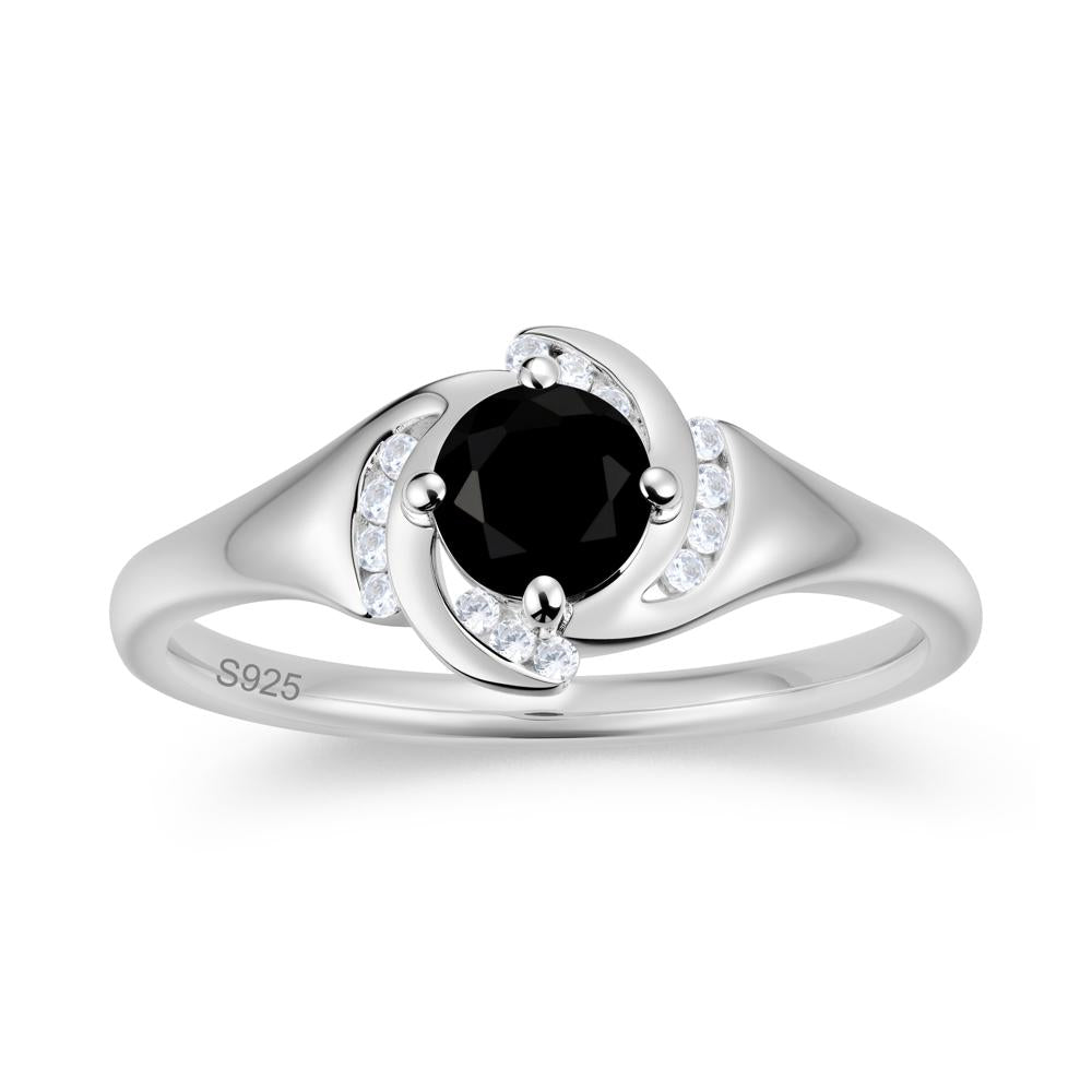 Round Cut Garnet Swirl Engagement Ring - LUO Jewelry #gemstone_Black Spinel
