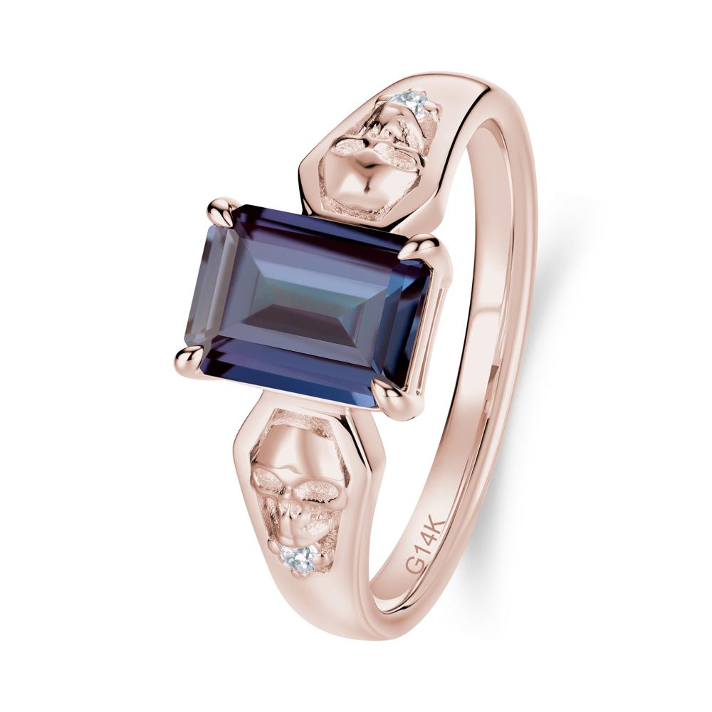 Till Death Emerald Cut Emerald Gothic Skull Ring - LUO Jewelry #gemstone_Alexandrite