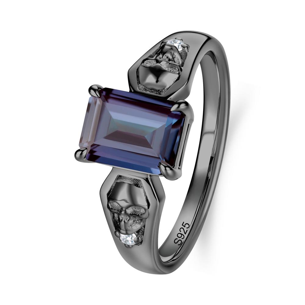 Till Death Emerald Cut Emerald Gothic Skull Ring - LUO Jewelry #gemstone_Alexandrite