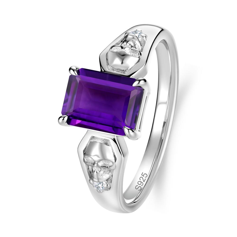 Till Death Emerald Cut Emerald Gothic Skull Ring - LUO Jewelry #gemstone_Amethyst