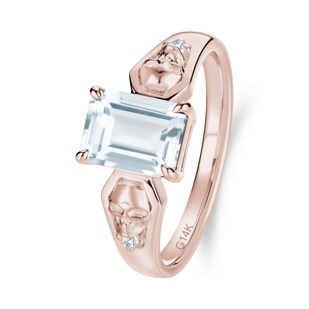 Till Death Emerald Cut Emerald Gothic Skull Ring - LUO Jewelry #gemstone_Aquamarine
